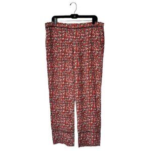 Marni Pants Womens 10 Red Silk Abstract Floral Print‎ Flowy Wide Leg